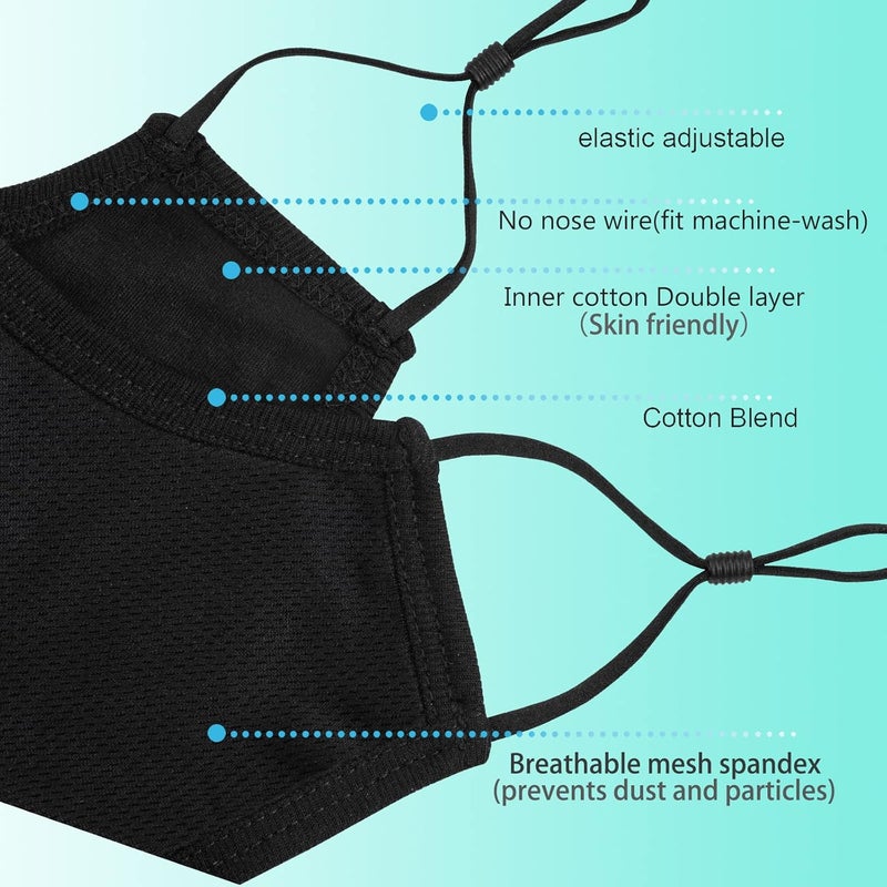 BeatBasic Black Cloth Face Mask,3 Ply BB-9201 Material, Reusable Fabric Washable for Men Women Adult Large Pack 6 - Image 4